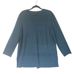 Misook Tunic Sweater Women's Size Large Deep Teal Jacquard Textured Rayon K5116F